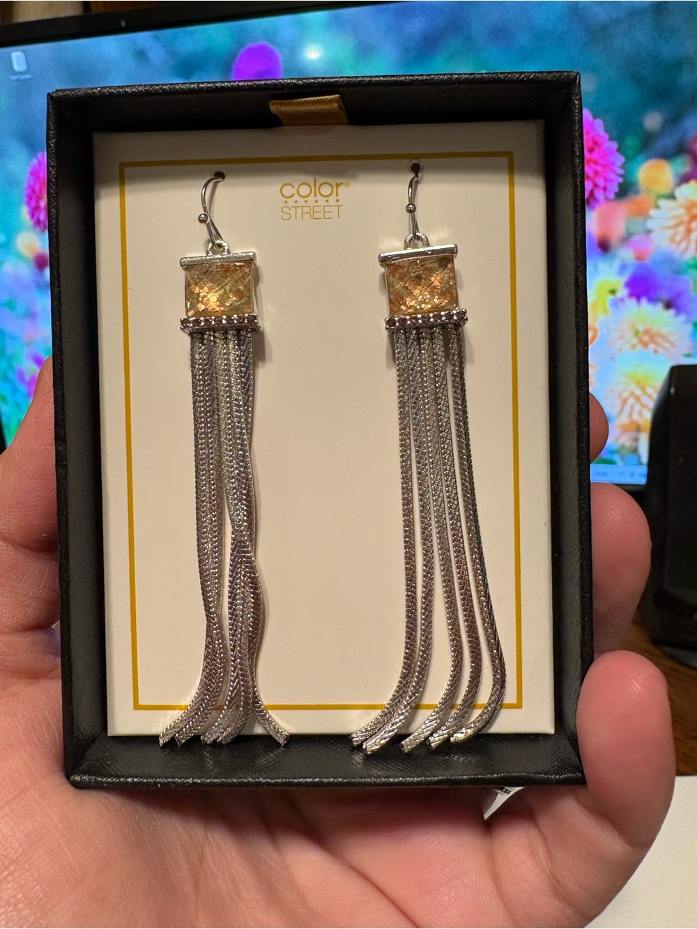 Color Street Earrings in Black and Gold Patterned Gift Box BRAND NEW